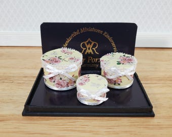 3 Dollhouse Hat Boxes Round by Reutter 1:12 Scale Miniature Accessories