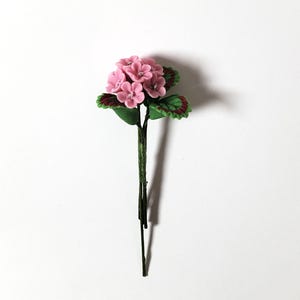Dollhouse Pink Geranium Single Stem with Foliage 1:12 Scale Miniature