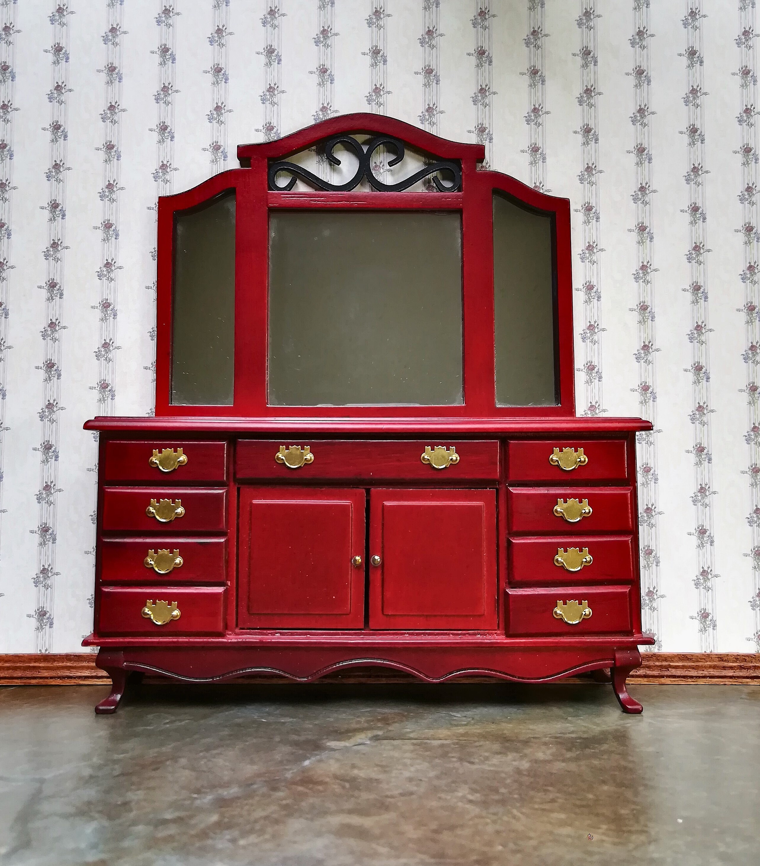 Dollhouse Miniature Large Bedroom Dresser With Mirror 1 12 Etsy