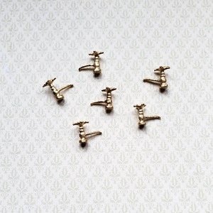 Dollhouse Faucets Taps x6 for Kitchen or Bathroom Sink 1:12 Scale Miniatures Gold Metal