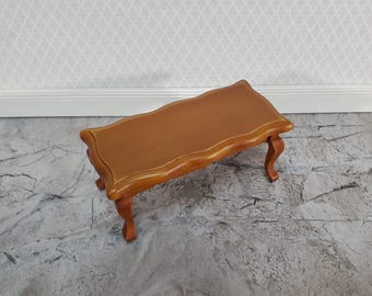 Dollhouse Coffee Table Curvy Top Rectangle Walnut Finish 1:12 Scale Miniature Furniture
