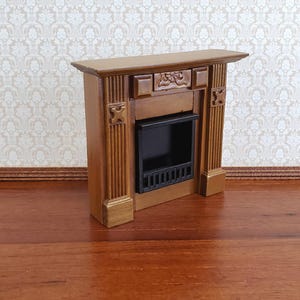 Dollhouse Miniature Fireplace Wood Walnut Finish Small 1:12 Scale Furniture