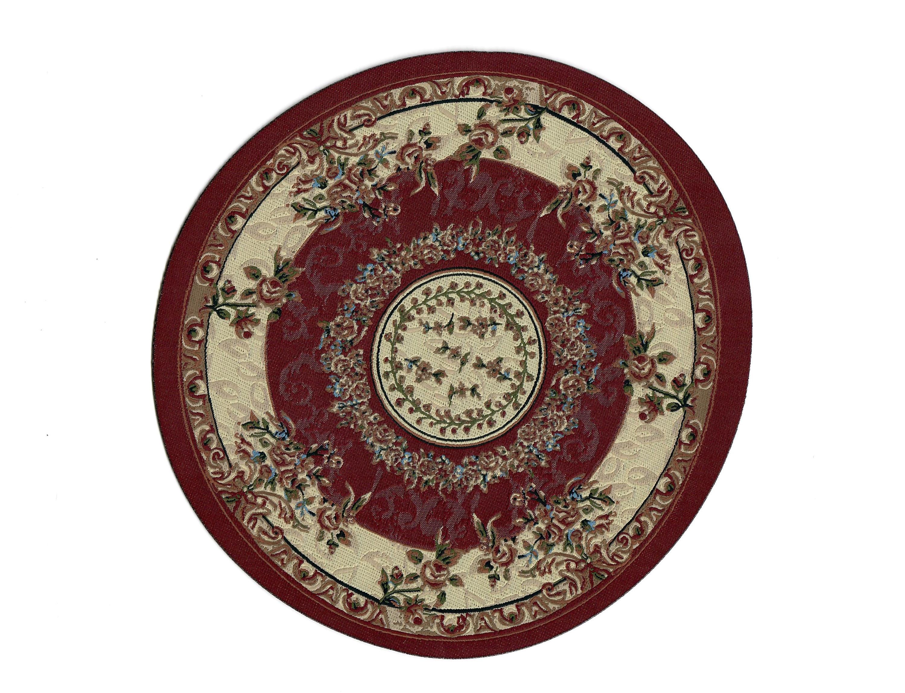 Dollhouse Round Rug Fabric Maroon & Beige Floral 1:12 Scale Miniature 7 ...