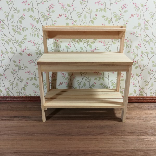 Table d'établi de jardinage pour maison de poupée en bois non peint, meubles miniatures à l'échelle 1:12