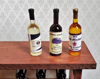 Dollhouse Miniature Wine Bottles x3 White Red Zinfandel 1:12 Scale Kitchen Food