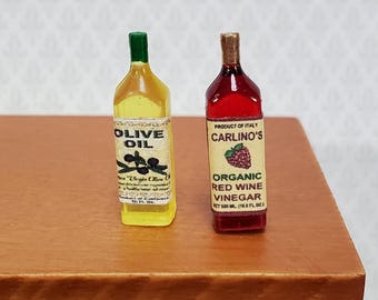 Dollhouse Olive Oil & Red Wine Vinegar Bottles 1:12 Scale Miniature Kitchen Accessory