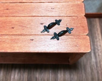 Dollhouse Door Handles or Drawer Pulls Tudor Style Black Metal 1:12 Scale