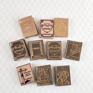 Dollhouse Miniature Book Set x10 Epic Poems 1:12 Scale Books (blank inside)