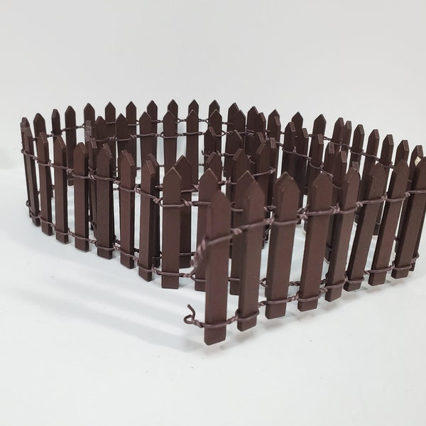 Miniature Fencing Brown Picket Fence Wood & Metal 100 cm x 5 cm tall Bendable