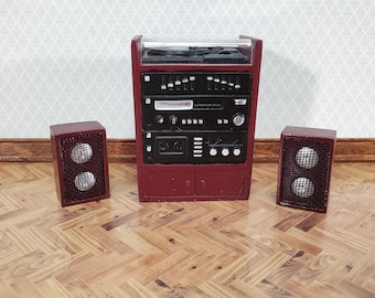 Dollhouse Stereo System with Turntable Record Player Retro Style 1:12 Scale Resin