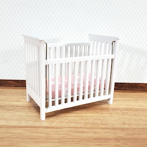 Dollhouse Crib Wood White Drop Side 1:12 Scale Miniature Nursery Furniture