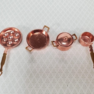 Dollhouse Copper Pots & Pans Stock Soup Saute Egg Poacher 1:12 Scale Miniatures