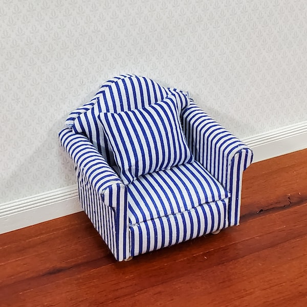 Dollhouse Modern Armchair Narrow Blue & White Stripes 1:12 Scale Chair Furniture