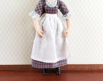 Dollhouse Maid Housekeeper Peasant Doll with Apron Porcelain Poseable 1:12 Scale
