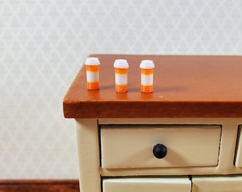 Miniature Prescription Pill Bottles x3 Tiny Modern Style 1:12 Scale Dollhouse