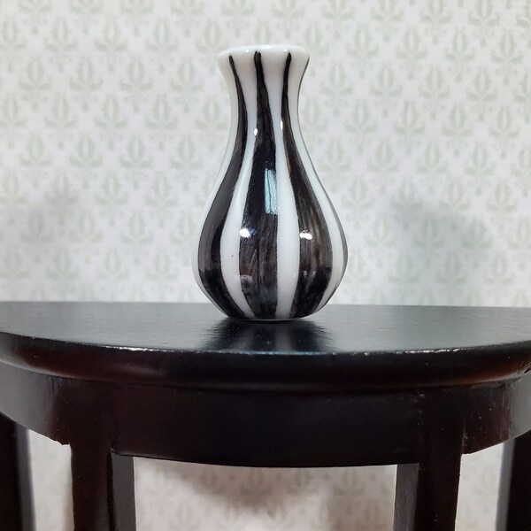 Dollhouse Black & White Vase Ceramic LARGE Modern Miniature Use in 1:12 or 1/6 Scale