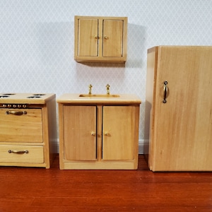 Dollhouse Kitchen Set Stove Refrigerator Sink Cupboard 1:12 Scale Furniture