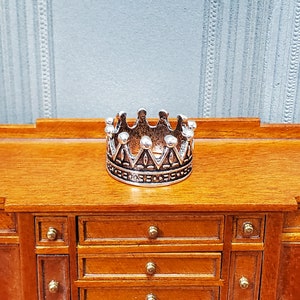 Tiny Miniature Crown Silver Metal for Dolls Dollhouse Works with 1:12 Scale