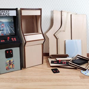 Miniature Arcade Machine DIY KIT Wood 5 1/4" Tall Includes Light, Control Panel