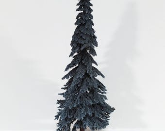Tall Conifer Evergreen Pine Blue Spruce Tree on Base Scenery 10" Tall Miniature Model RR