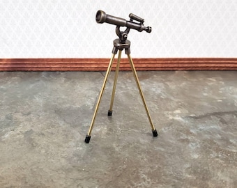Dollhouse Miniature Telescope Tall on 3 Legs Bronze Metal 1:12 Scale