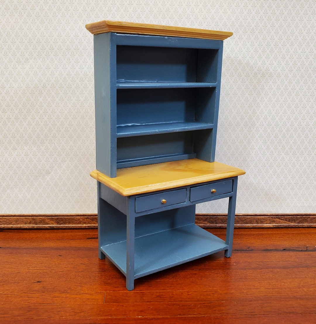 Dollhouse Kitchen Hutch Cupboard 112 Scale Blue Gray Finish Etsy