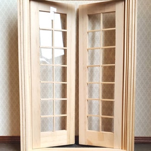 Dollhouse Miniature Double French Doors with Windows 1:12 Scale Interior Exterior image 2