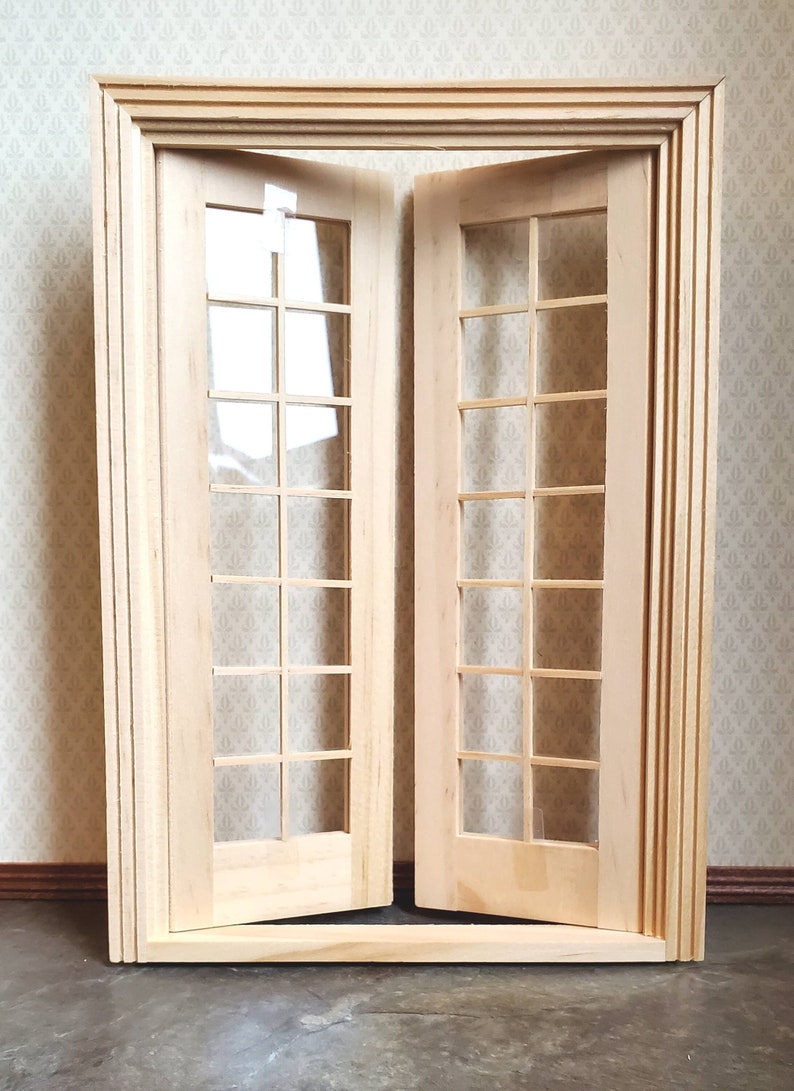 Dollhouse Miniature Double French Doors with Windows 1:12 Scale Interior Exterior image 2