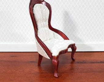 Dollhouse Ladies Chair Victorian White with Mahogany Finish 1:12 Scale Miniature Furniture