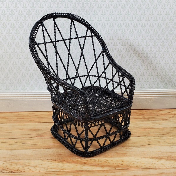 Dollhouse Tub Chair Black Metal for Patio Porch 1:12 Miniature Fairy Garden