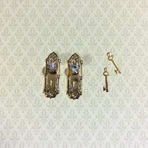 Dollhouse Miniature Doorknobs Gold Fancy Crystal Knobs Metal 1:12 Scale CLA05687