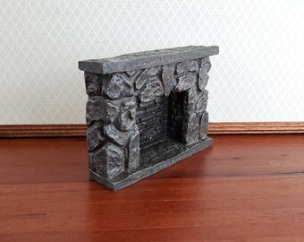 Dollhouse Fireplace Stone Black Gray Fieldstone 1:12 Scale Miniature Furniture