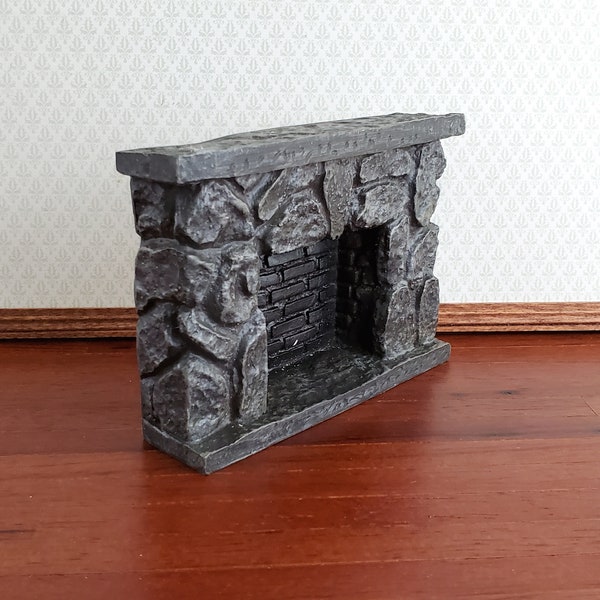 Dollhouse Fireplace Stone Black Gray Fieldstone 1:12 Scale Miniature Furniture