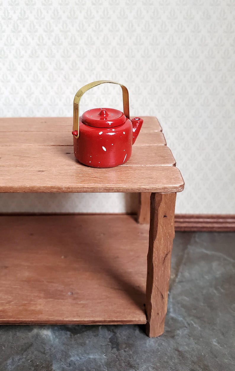 Dollhouse Miniature Teapot Kettle Red Speckled 1:12 Scale Kitchen Accessories image 2
