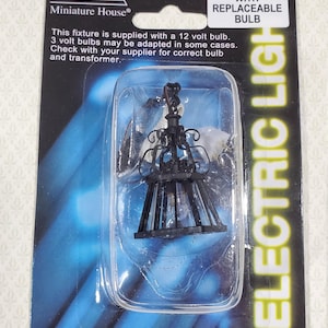 Dollhouse Hanging Light Black Iron Scroll 1:12 Scale 12 Volt Electric with Plug