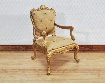 JBM Dollhouse Armchair Chair Rococo Style Gold 1:12 Scale Miniature Furniture