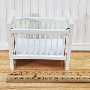 Dollhouse Crib Wood Drop Side White Finish 1:12 Scale Miniature Nursery Furniture image 5