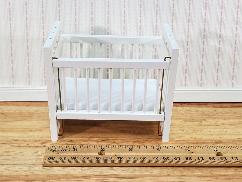 Dollhouse Crib Wood Drop Side White Finish 1:12 Scale Miniature Nursery Furniture image 5