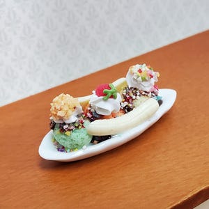 Dollhouse Banana Split Ice Cream Sundae 3 Scoops LARGE Miniature Dessert Food