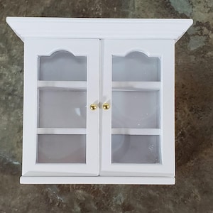 Dollhouse Upper Kitchen Cabinet White Finish 1:12 Scale Miniature Hanging Cupboard