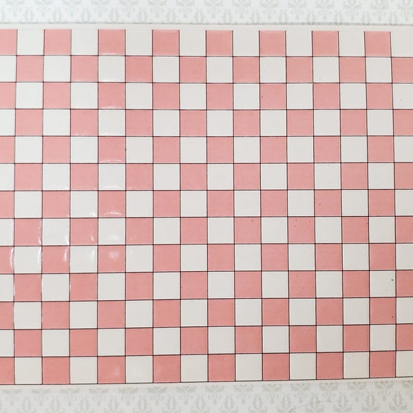 Dollhouse HALF SCALE Wall or Floor Tiles Embossed Pink & White 1:24 Scale World Model