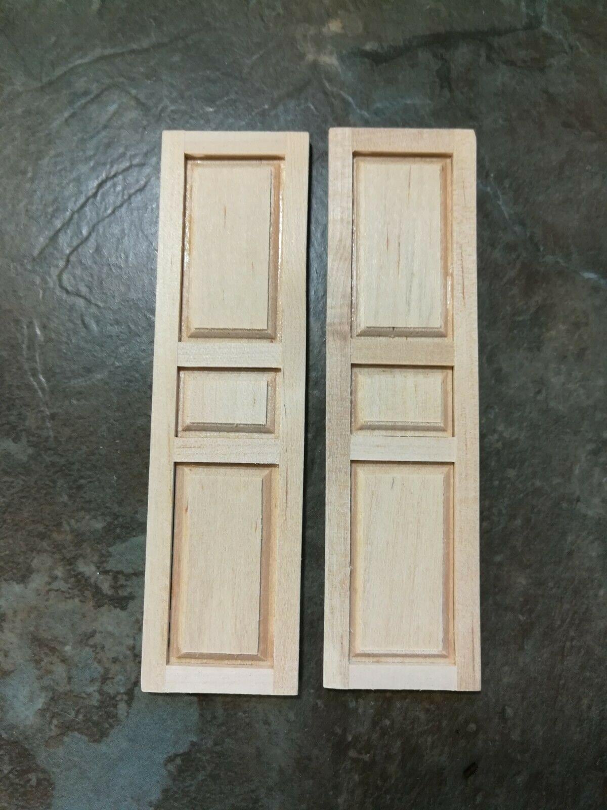 Dollhouse Shutters 3 Panel 1 Pair Unpainted Wood 1:12 Scale Miniature 4 ...