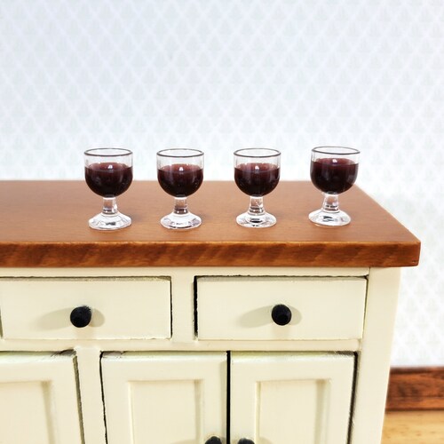 Dollhouse Miniature Wine Set of 4 With Glasses by Miniatures Etsy