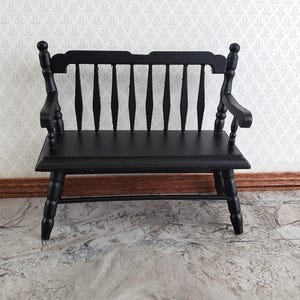 Dollhouse Bench Deacon Style Black Wood 1:12 Scale Miniature Furniture
