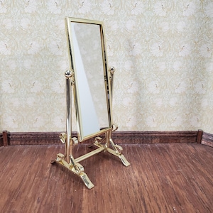 Dollhouse Mirror Full Length Dressing Tilting Gold Metal Frame 1:12 Scale Miniature Accessory
