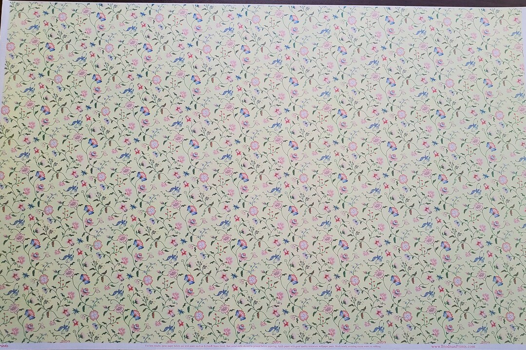 Brodnax Prints Papillon Peach Floral Wallpaper - 1/12 Scale For Dollhouse Miniatures