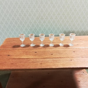 Dollhouse HALF SCALE Cut Stemware Wine Glass Fancy x6 plastic 1:24 Glasses 7/16"