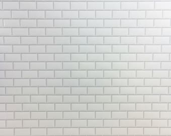 Dollhouse Subway Metro Wall Tile White Embossed Glossy Paper Use in 1:12 or 1/6 Scale