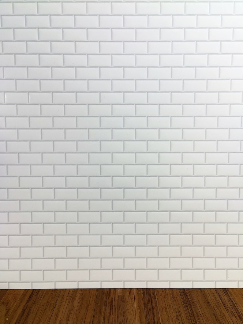 Dollhouse Miniature Subway Metro Wall Tile White Embossed Glossy Paper 1:12 Scale 