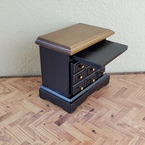 Dollhouse Side Table or Nightstand Black with Drawers 1:12 Scale Miniature image 3
